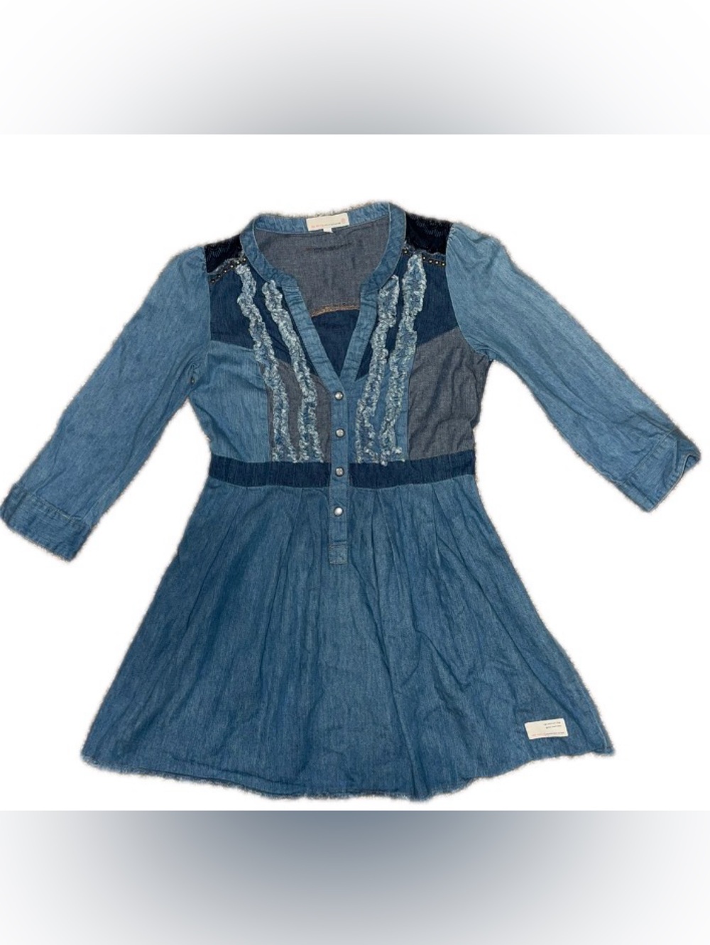 Odd Molly Denim Button-Front Dress with Ruffle Trim